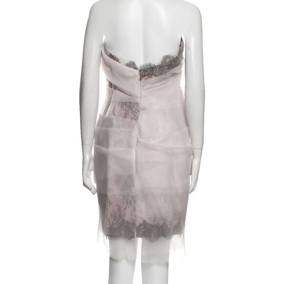 Marchesa Silk Lace Strapless Dress Pale Pink 6 - Picture 3 of 7